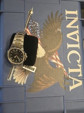 Invicta Silver Stainless Steel Watch with Black Dial and Bracelet